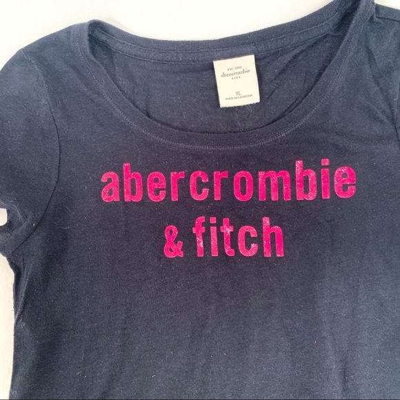 Navy blue Abercrombie tee w sparkle pink letters - Picture 3 of 4